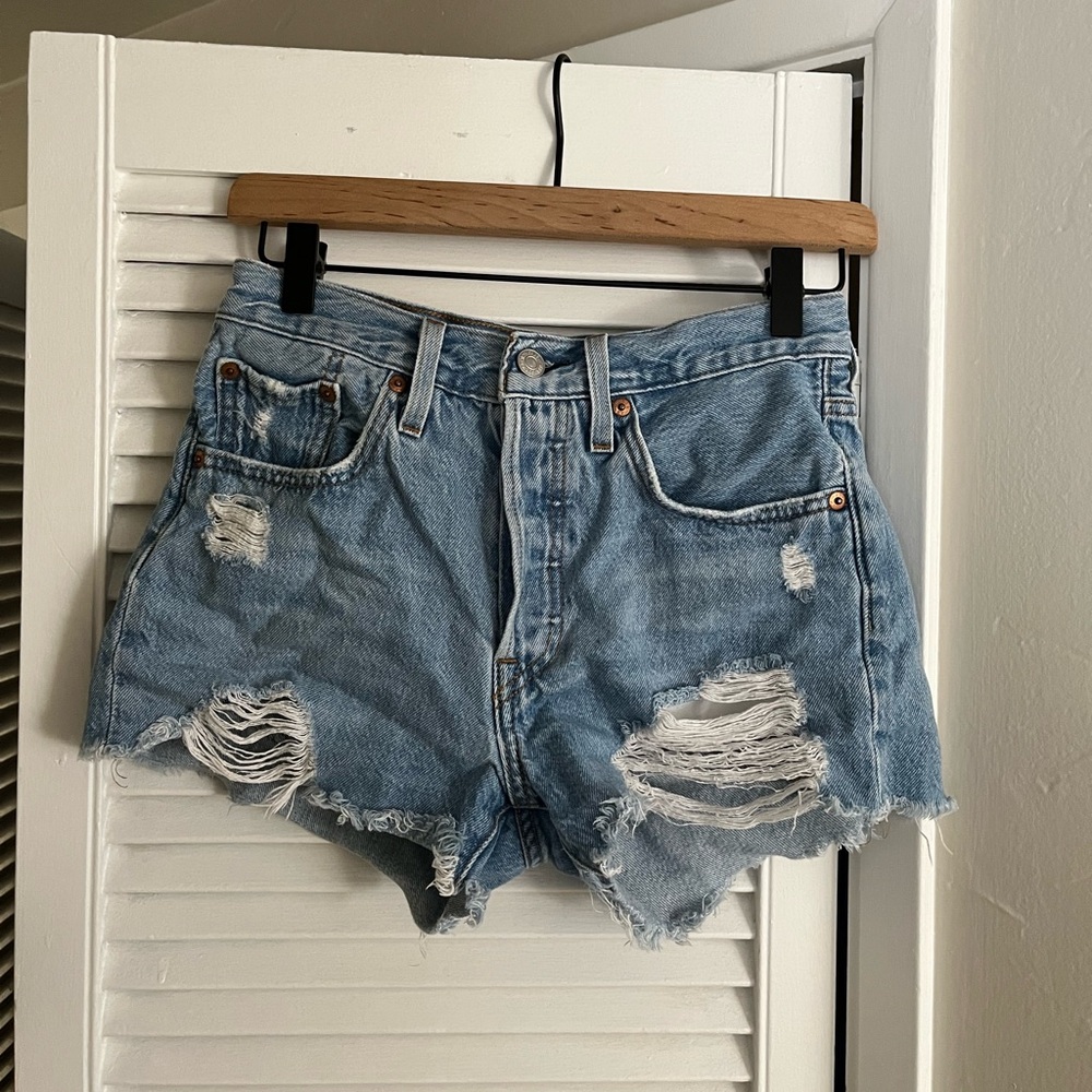 Levi’s 501 High Rise Distressed Denim Shorts